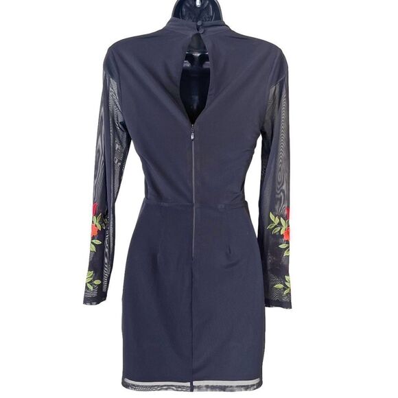 Bebe Mock Neck Floral Embroidered Mesh Dress - Picture 13 of 14